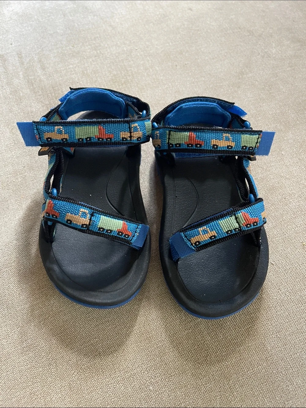 Teva toddler Blue Strap Sandals with Vehicle Print